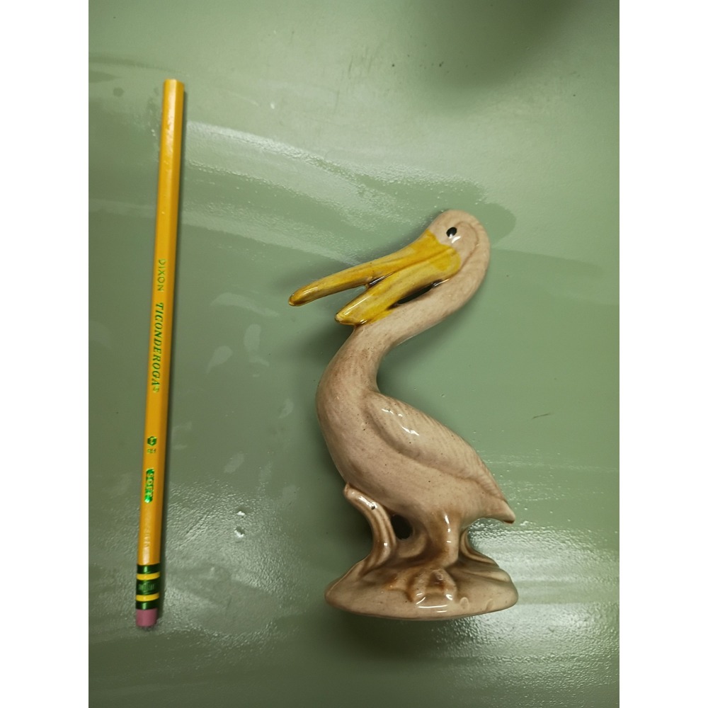 Vintage Ceramic Pelican Figurine Glossy Glazed Bird Statue Coastal Decor 6.5"
